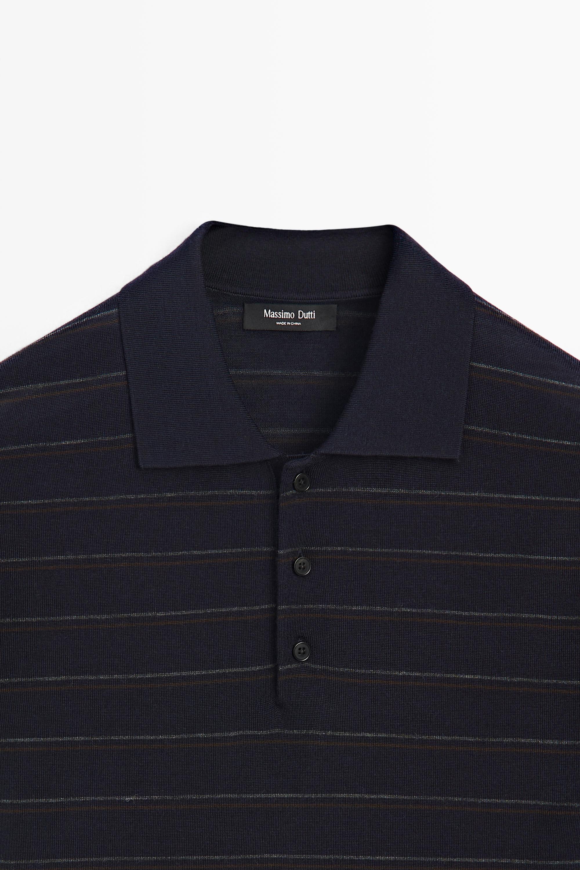 Striped short sleeve knit polo sweater